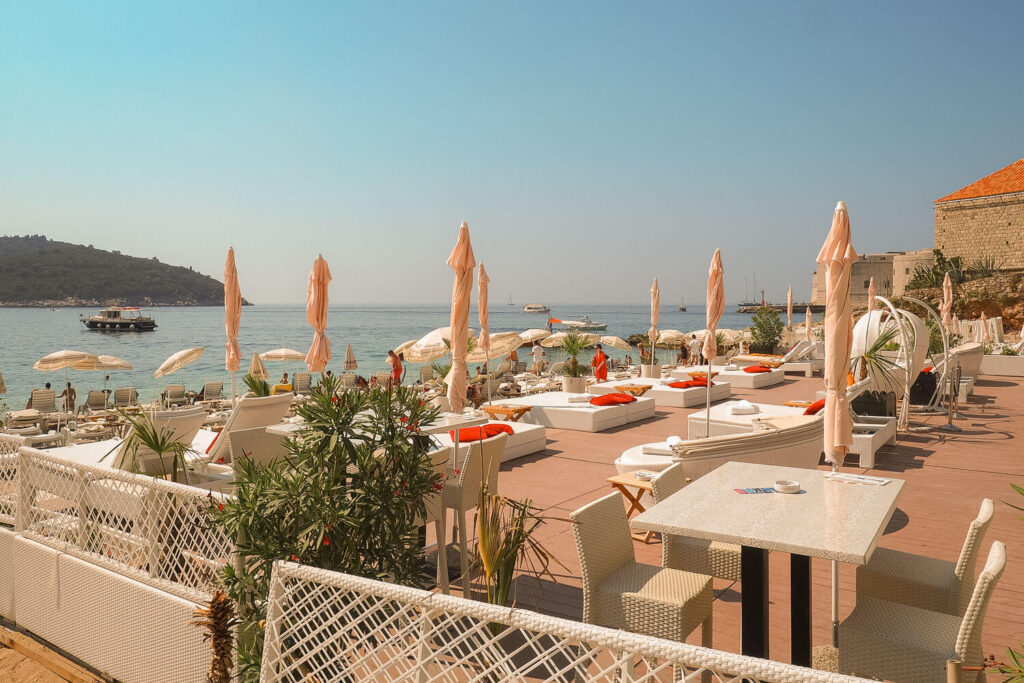 View of Lokrum island and the Adriatic Sea from Banje Beach Club in Dubrovnik, Croatia