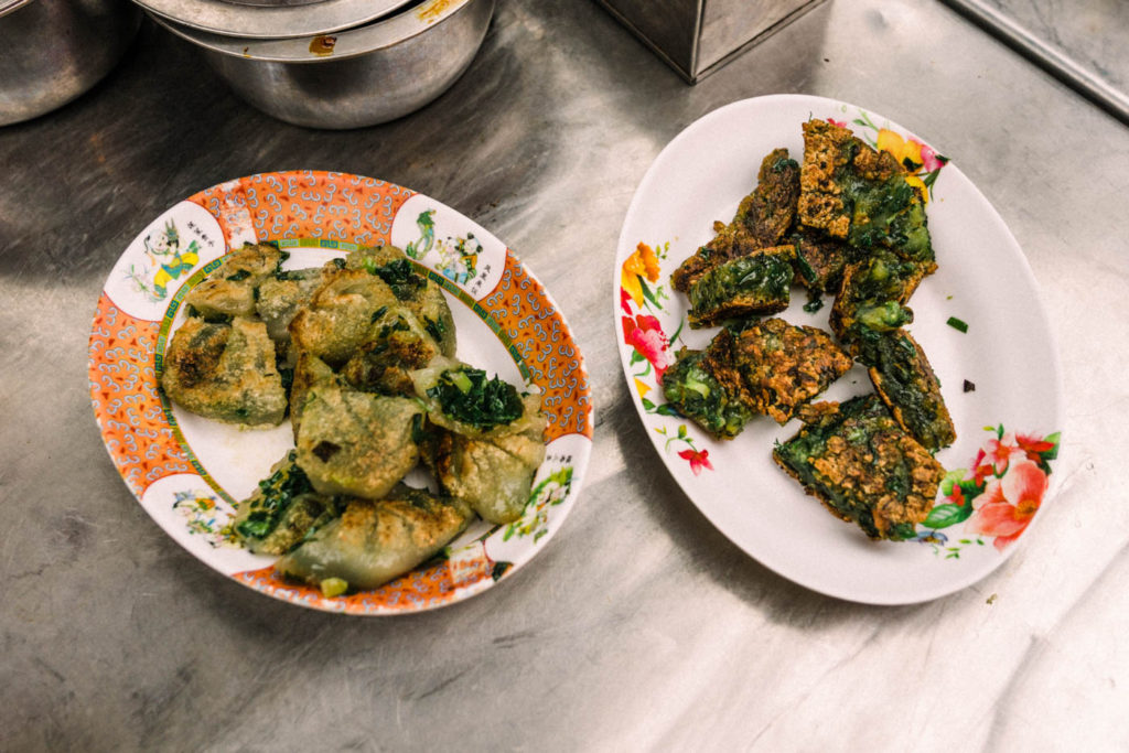 Pan-fried parcels filled with greens in Bangkok