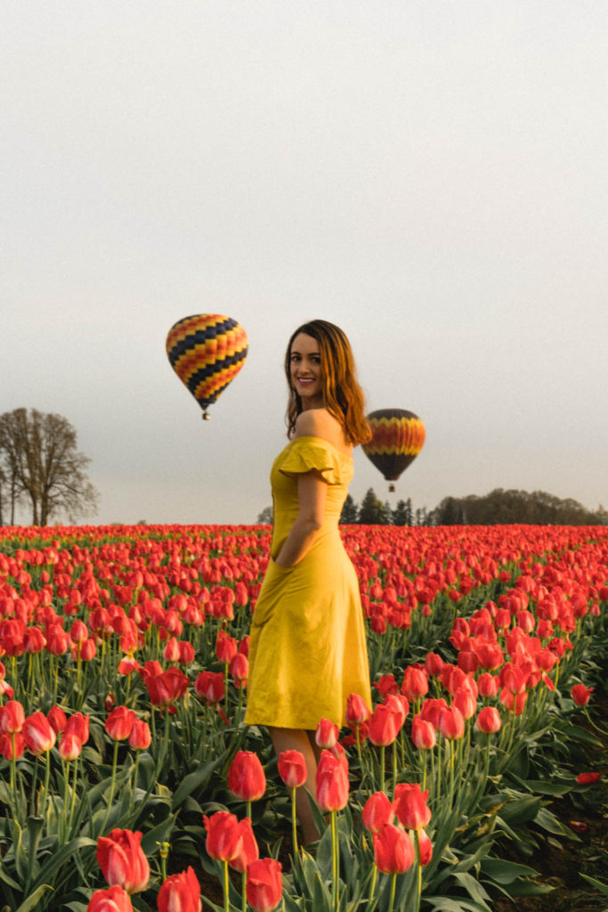 Hot air balloons at Wooden Shoe Tulip Farm in Oregon
