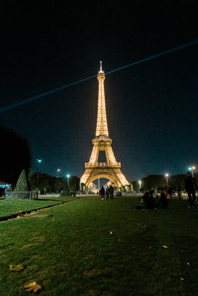 The Eiffel Tower illuminated at night in Paris