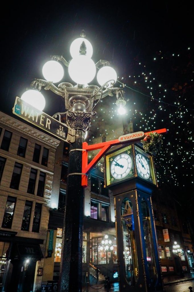 Steam clock during Christmas in Gastown, Vancouver